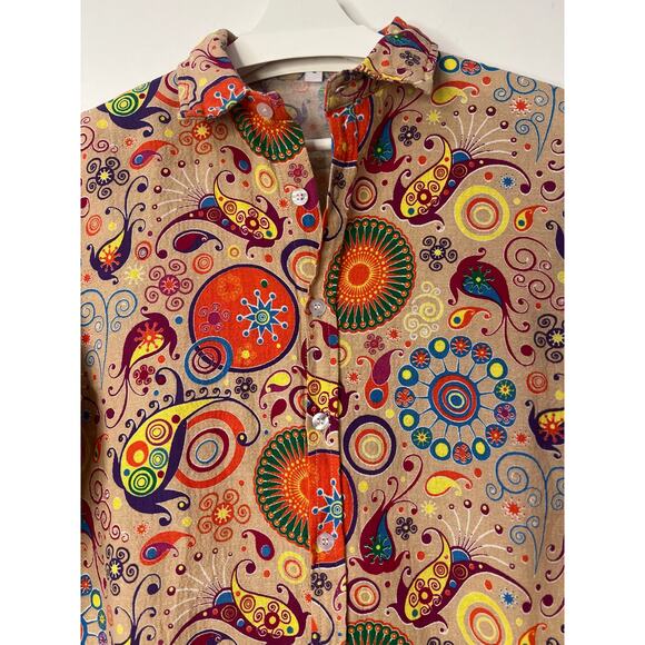 Mens Vintage Retro 70s Style Shirt Slim Pockets Cotton Linen Medium - Picture 3 of 6